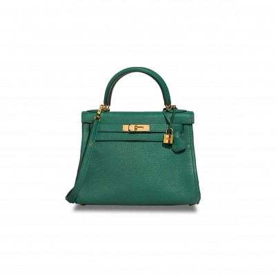 HERMÈS KELLY 25 MALACHITE GREEN GOLD BUCKLE (25*17*7cm) 